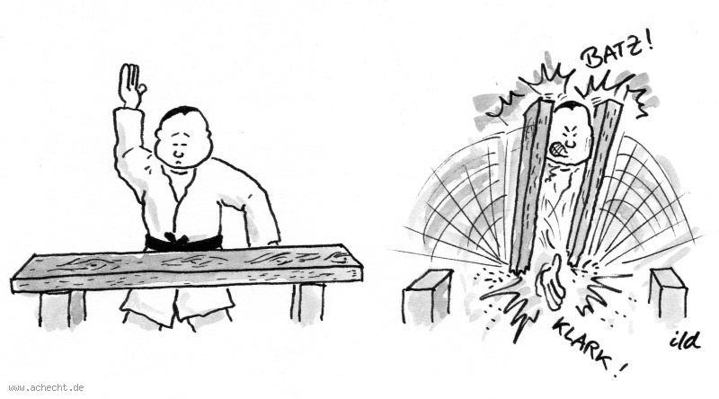 Cartoon: Karate: Karate, Schlag, Brett, Sport, Verletzung, Kampfsport, Konzentration, Planung
