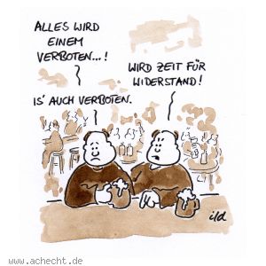 Cartoon: Alles verboten - Verbot, Kneipe, Restaurant, Widerstand