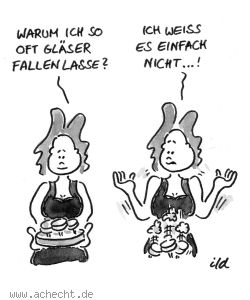 Cartoon: Gläser fallen lassen - Restaurant, Kneipe, Café, Glas, Gläser, Missgeschick, Gastronomie