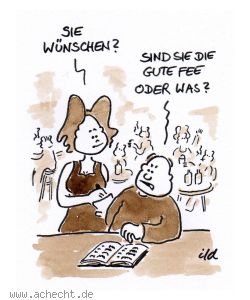 Cartoon: Gute Fee - Fee, Märchen, Gastronomie, Restaurant, Café, Wunsch, Bestellung