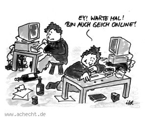 Cartoon: Auch gleich online - Online, Computer, Rechner, Drogen, Sucht, Abhängigkeit, Koks, Kokain