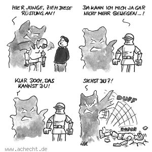 Cartoon: Angst - Rüstung anziehen