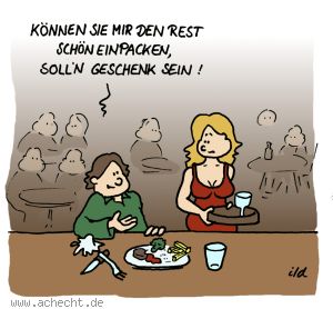 Cartoon: Rest schön einpacken - Restaurant, einpacken, Geschenk, Rest