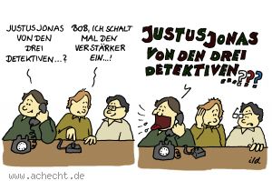 Cartoon: Ich schalt mal den Verstärker ein - Drei Fragezeichen, ???, Fall, Telefon, Verstärker, Detektiv, Krimi