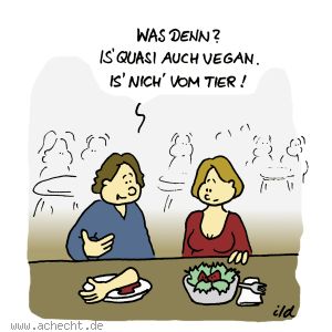 Cartoon: Quasi vegan - Vegan, Vegetarisch, Ernährung, Essen, Tier, Mensch