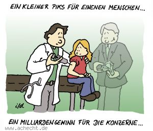 Cartoon: Impfung - Ein kleiner Piks für einen Menschen - Impfen, Impfung, Masern, Impfpflicht, Medizin, Arzt, Gesundheit