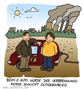 Cartoon: Verbrennungsmotor outgesourced
