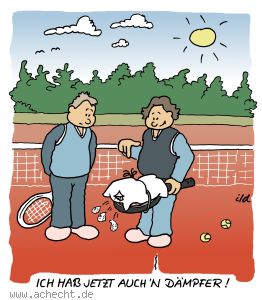 Cartoon: Dämpfer - Tennis, Sport, Spiel, Tennisarm, Gesundheit, Dämpfer, Tennisschläger
