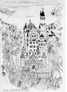 Schloss Neuschwanstein - Schloss, Neuschwanstein, Zeichnung