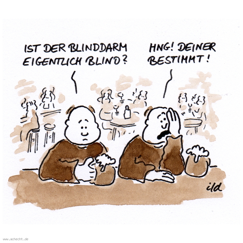 Cartoon: Blinddarm blind: Blinddarm, Medizin, Körper, Doof, Bauch, Verdauung, Organ, Gesundheit, Wissen, Blind, Blindheit, Dummheit