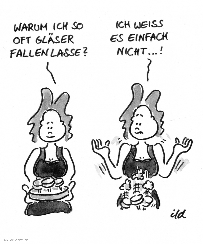 Cartoon: Gläser fallen lassen: Restaurant, Kneipe, Café, Glas, Gläser, Missgeschick, Gastronomie