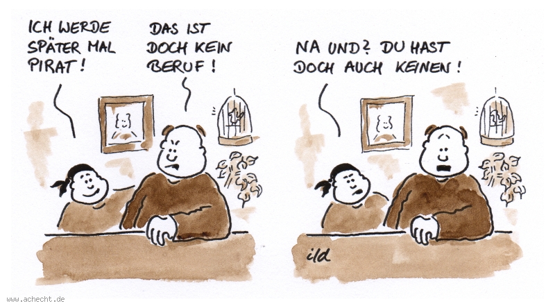 Cartoon: Pirat: Pirat, Beruf, Karriere, Arbeitslosigkeit, Wirtschaft, Kind, Familie, Vater