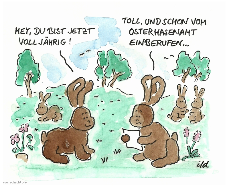 Cartoon: Volljährig: Ostern, volljährig, Volljährigkeit, Einberufung, Amt, Osterhase, Dienst