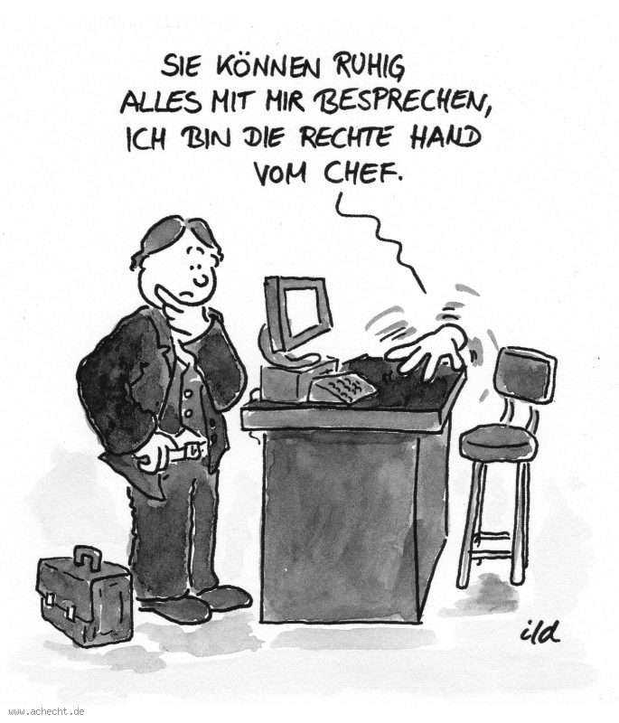 Cartoon: Rechte Hand: Hand, Kunde, Meeting, Besprechung, Besprechen, Chef, Mitarbeiter, Wirtschaft, Business, Empfang, Loyalität, Vertrauen