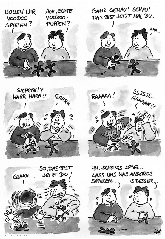 Cartoon: Voodoo: Voodoo, Spiel, Spielen, Kind, Kinder, Puppe, Nadel, Schmerz