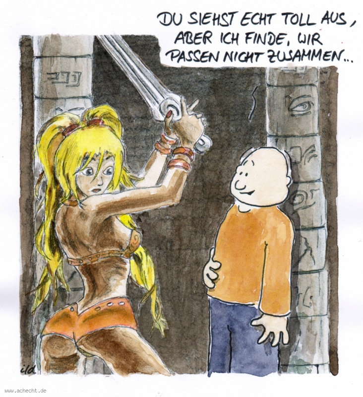 Cartoon: Wir passen nicht zusammen: Liebe, Fantasy, Paar, Beziehung, Frau, Mann, Zusammen, Passen, Aussehen