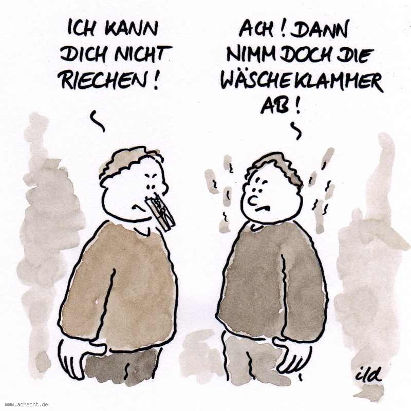 Cartoon: Ich kann dich nicht riechen: Geruch, Körpergeruch, Beziehung, Missverständnis, Kontakt, riechen, Nähe, Zuneigung, Abneigung