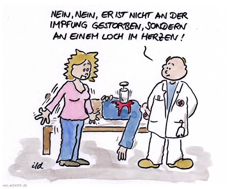 Cartoon: Nicht an der Impfung gestorben: Impfung, impfen, Arzt, Medizin, Spritze, Injektion, Tod, tot, sterben, Gesundheit