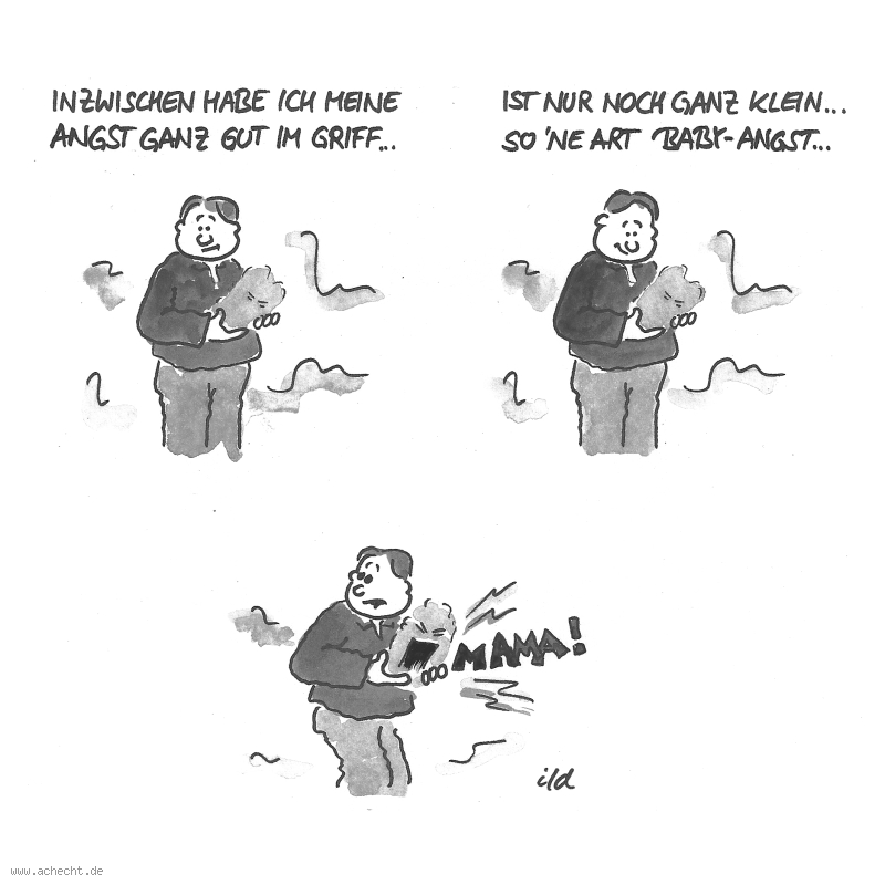 Cartoon: Baby-Angst: Angst, Baby, Mutter, Mama, Angststörung, Psychologie, Therapie, Psychotherapie, Panik, Angstzustände