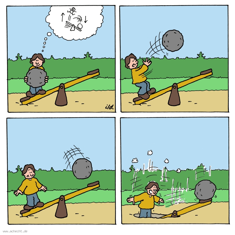 Cartoon: Wippe 3: Wippe, Missgeschick, Glück, Spielplatz, Pech, Planung, absacken Cartoon: Wippe 3: Wippe, Missgeschick, Glück, Spielplatz, Pech, Planung, absacken