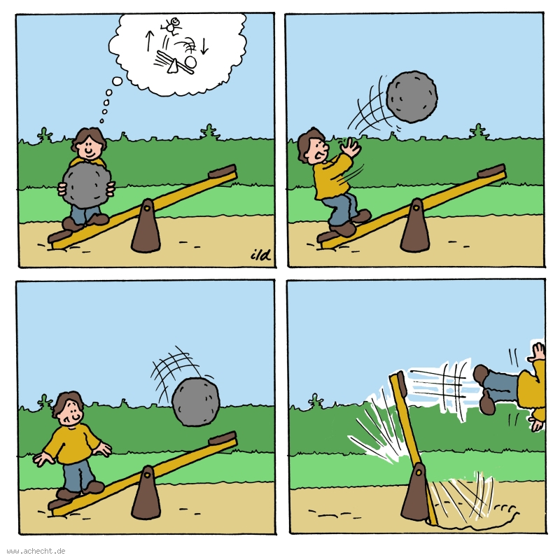 Cartoon: Wippe 5: Wippe, Missgeschick, Glück, Spielplatz, Pech, Planung, Katapult Cartoon: Wippe 5: Wippe, Missgeschick, Glück, Spielplatz, Pech, Planung, Katapult