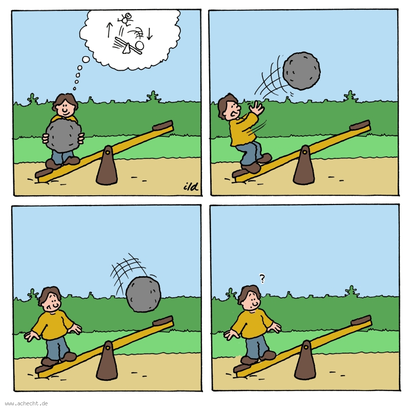 Cartoon: Wippe 6: Wippe, Missgeschick, Glück, Spielplatz, Pech, Planung, verschwunden Cartoon: Wippe 6: Wippe, Missgeschick, Glück, Spielplatz, Pech, Planung, verschwunden