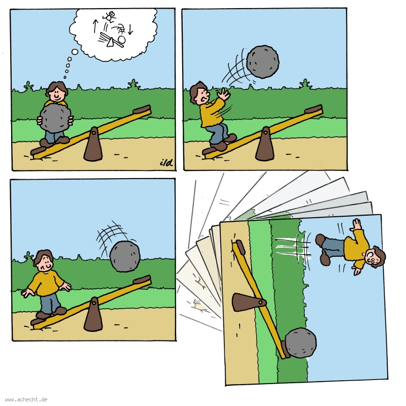 Cartoon: Wippe 8: Wippe, Missgeschick, Glück, Spielplatz, Pech, Planung, Katapult Cartoon: Wippe 8: Wippe, Missgeschick, Glück, Spielplatz, Pech, Planung, Katapult