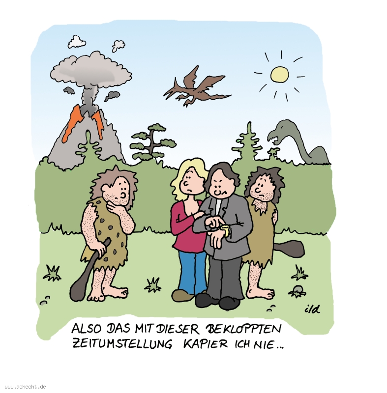 Cartoon: Zeitumstellung kapier ich nie: Zeit, Uhr, Zeitumstellung, Sommerzeit, Winterzeit, Irrtum, Psychologie, Zeitmanagement Cartoon: Zeitumstellung kapier ich nie: Zeit, Uhr, Zeitumstellung, Sommerzeit, Winterzeit, Irrtum, Psychologie, Zeitmanagement