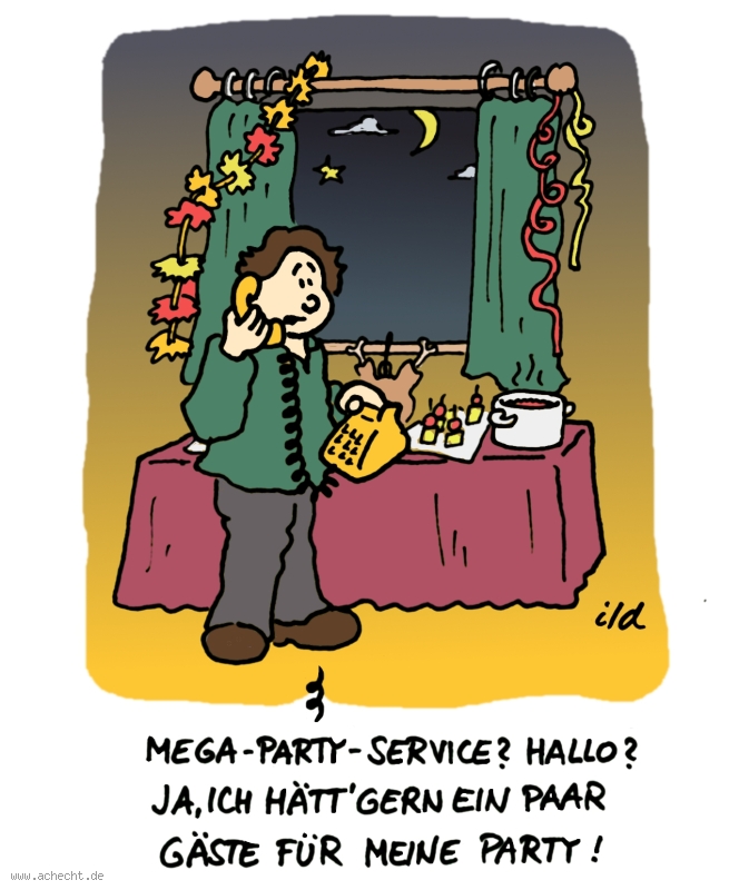 Cartoon: Mega Party Service: Party, Partyservice, Gäste, Feier