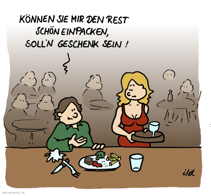 Cartoon: Rest schön einpacken: Restaurant, einpacken, Geschenk, Rest Cartoon: Rest schön einpacken: Restaurant, einpacken, Geschenk, Rest