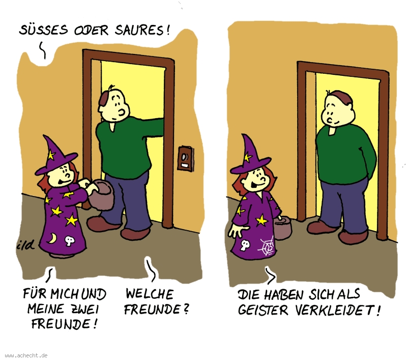 Cartoon: Als Geister verkleidet: Halloween, Verkleidung, Geist, Gespenst, Monster, Religion, Spiritualität