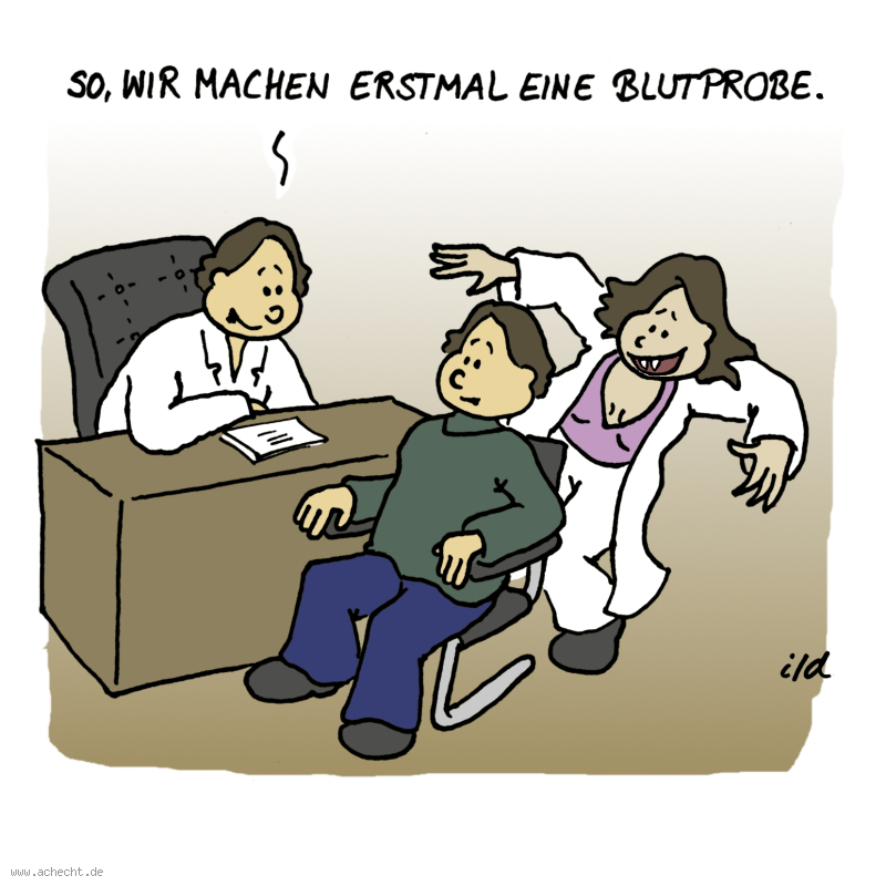 Cartoon: Blutprobe: Medizin, Arzt, Vampir, Blut, Probe, Blutprobe, Gesundheit, saugen, Halloween