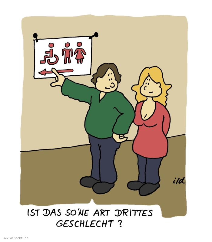 Cartoon: Drittes Geschlecht: Geschlecht, drittes Geschlecht, Toilette, Mann, Frau, Gender, Rollstuhl, Psychologie, divers, männlich, weiblich