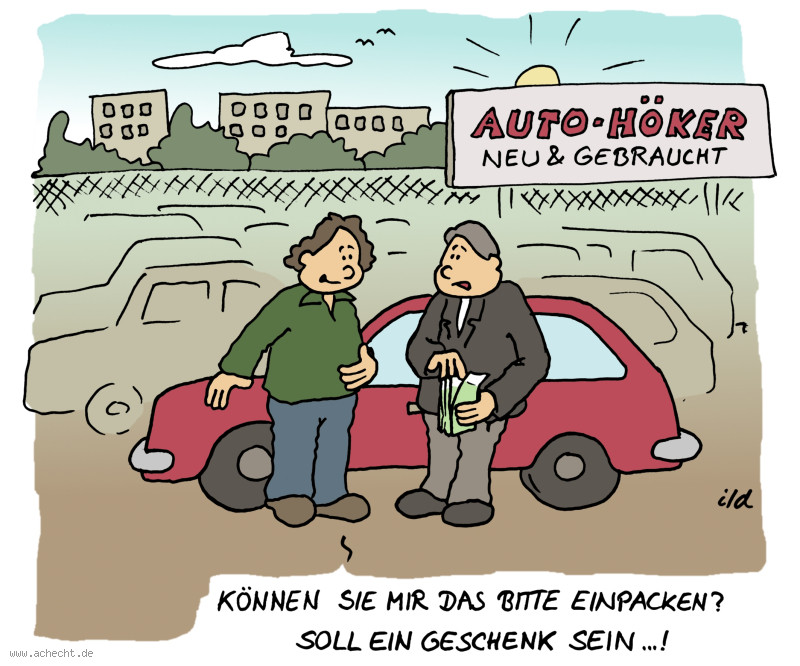 Cartoon: Bitte einpacken: einpacken, Auto, Geschenk, Verpackung, Kauf, Geschäft, Service, Fahrzeug, Verkehr