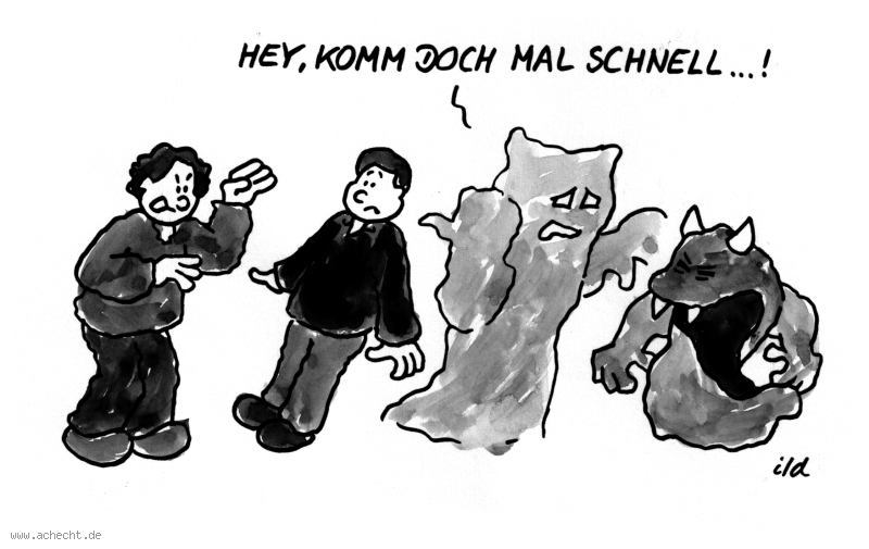 Cartoon: Komm doch mal schnell: Wut, Angst, Zusammenarbeit, Ärger, Hilfe, Grenzüberschreitung, Grenze, Emotionen, Psychologie