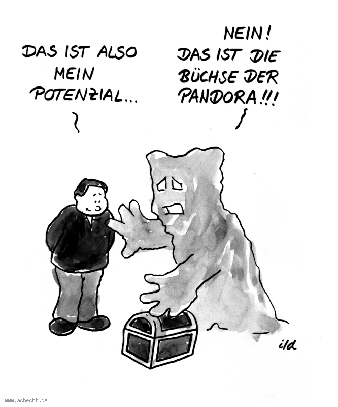 Cartoon: Angst - Mein Potenzial Pandora: Angst, Gefühl, Emotionen, Psychologie, Potenzial, Suche, Wert, Leben, Lebendigkeit, Spiritualität, Religion, Glaube, Selbstwirksamkeit, Therapie, Kraft, Pandora, Büchse, Selbstfindung, Selbstwahrnehmung, Selbtsverwirklichung, 