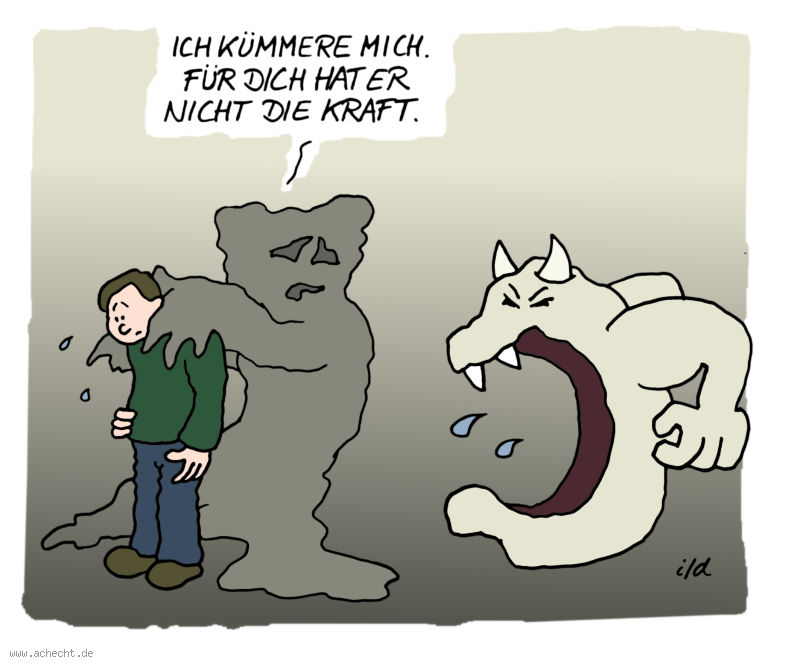 Cartoon: Ich kümmere mich: kümmern, Wut, Angst, Kraft, Psycholgie, Ärger, Frust, Depression, Psychologie, Therapie