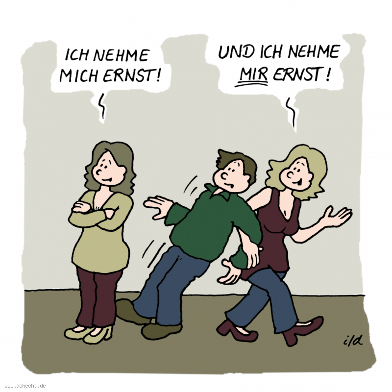 Cartoon: Ich nehme mir ernst: Ernst, Achtsamkeit, Beziehung, ausspannen, Selbstbewusstsein, Frau, Mann, Liebe, Selbstliebe, Handlung