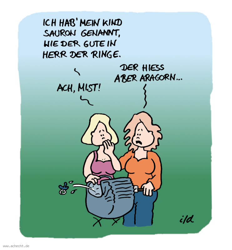 Cartoon: Sauron: Sauron, Herr der Ringe, Film, Schauspieler, Aragorn, Kind, Name, Missverständnis, Blödheit, Monster
