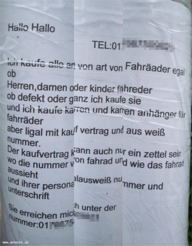 Ich mache mich lustig: Kaufe alle Fahrräader: Fahrrad, Anzeige, Einkauf, Vertrag