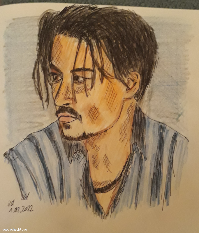 Kunst und so: Johnny Depp: Skizze, Zeichnung, Skizzenbuch, Johnny Depp, Mann, Schauspieler, Fluch der Karibik